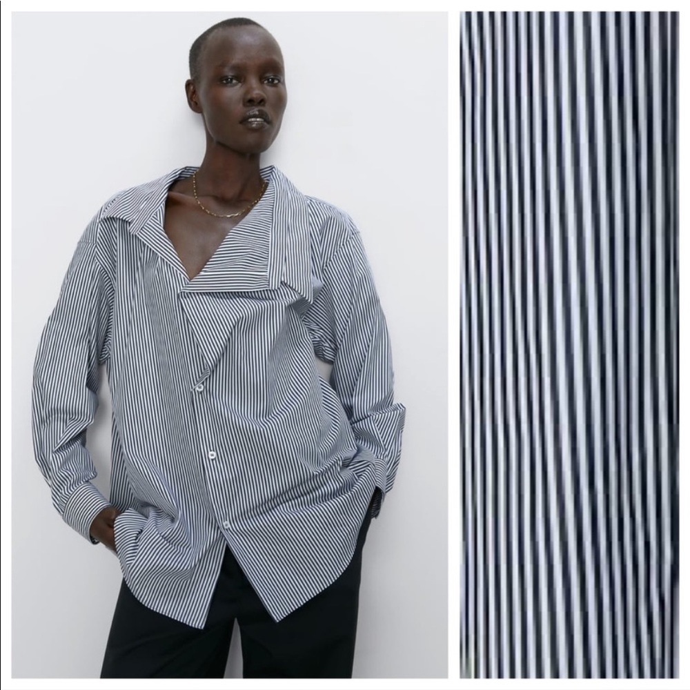 Zara Striped Oversized Button Up Closure - image 1